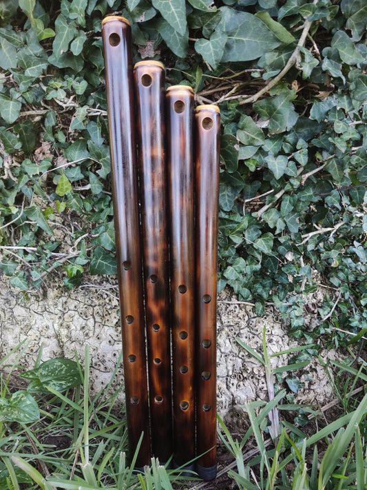 Oriental Flute in various keys tuned with a minor pentatonic flute. Handmade ethnic bamboo flute with oriental scale and burned look