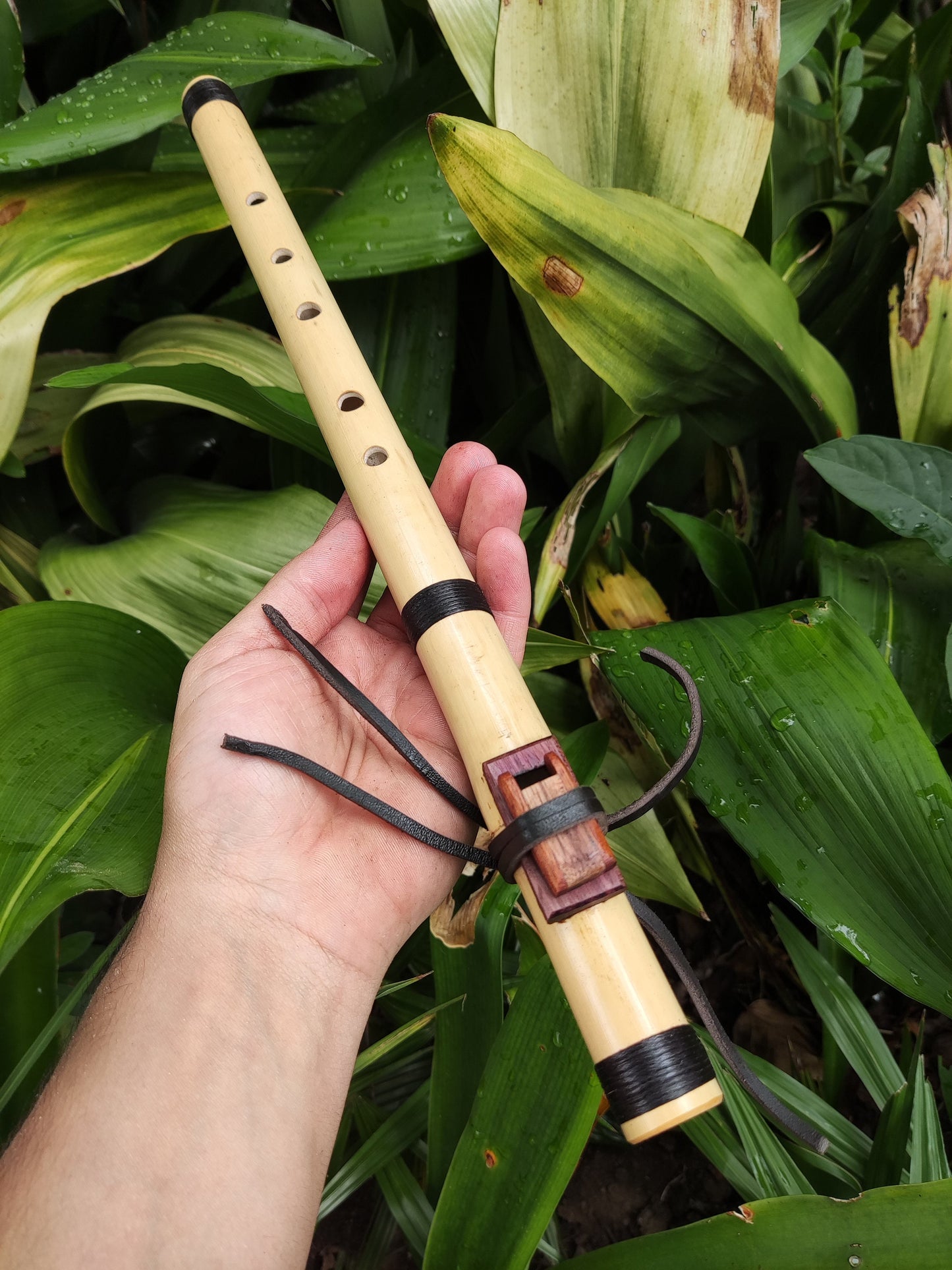 Native American Style bamboo flute in the key of A. Ethnic Native flute. Rustic bamboo flute. NA Flute in the key of A