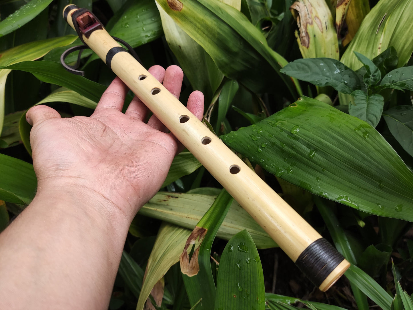 Native American Style bamboo flute in the key of A. Ethnic Native flute. Rustic bamboo flute. NA Flute in the key of A