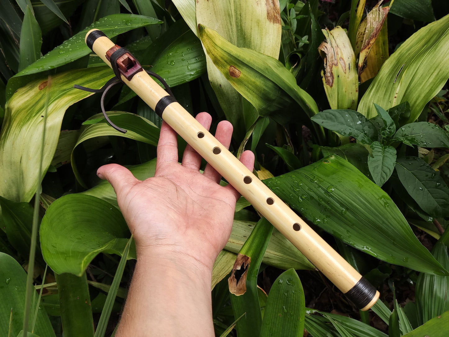 Native American Style bamboo flute in the key of A. Ethnic Native flute. Rustic bamboo flute. NA Flute in the key of A