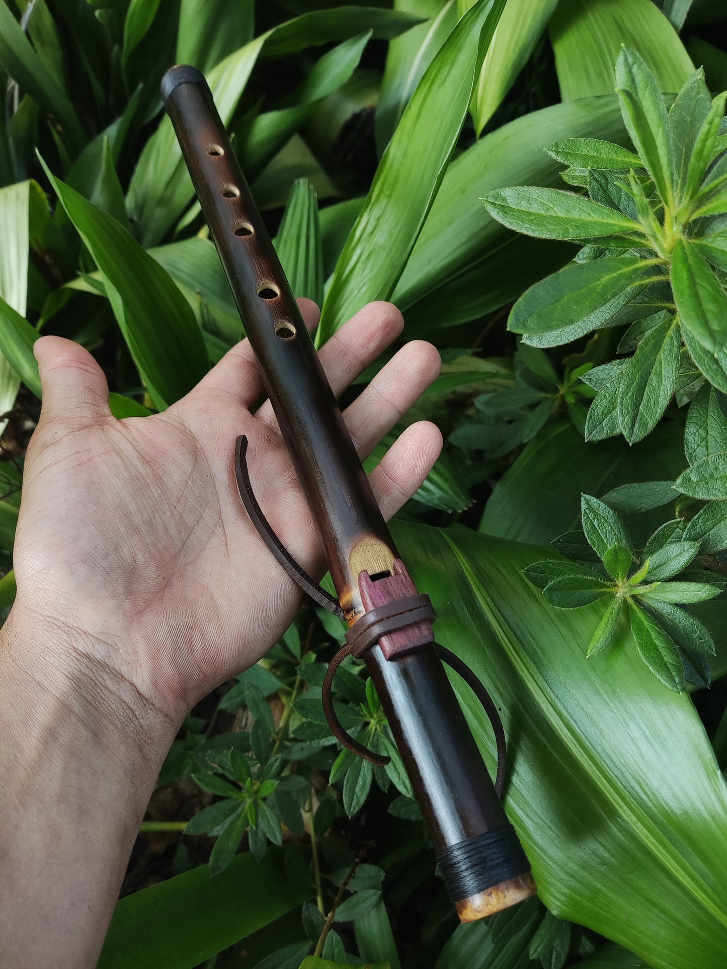 Pocket Native American and Oriental Style Bamboo flute in C, Ethnic and exotic flute with PurpleHeart Block | Gift for Musician | Rui Gomes