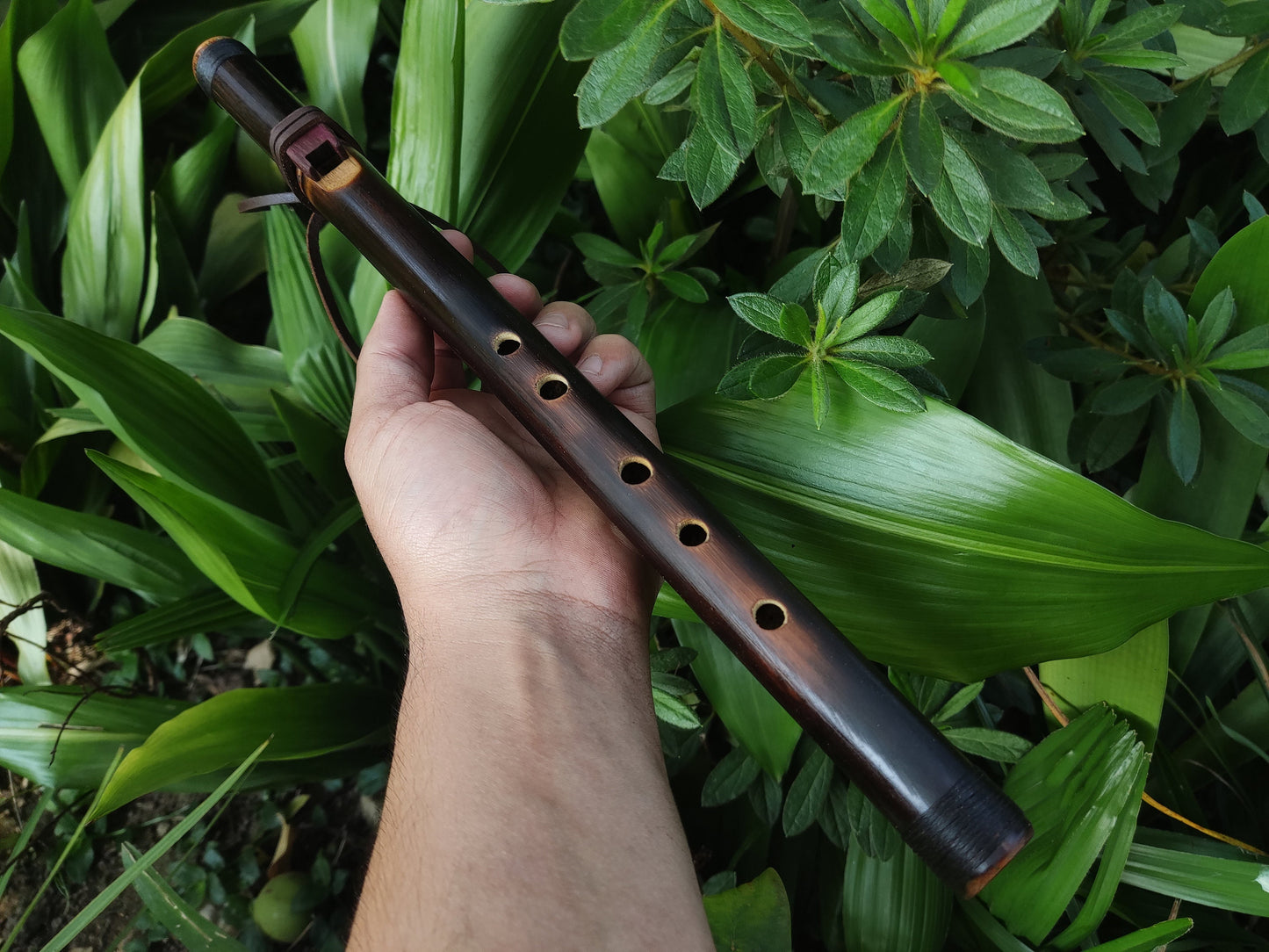 Pocket Native American and Oriental Style Bamboo flute in C, Ethnic and exotic flute with PurpleHeart Block | Gift for Musician | Rui Gomes