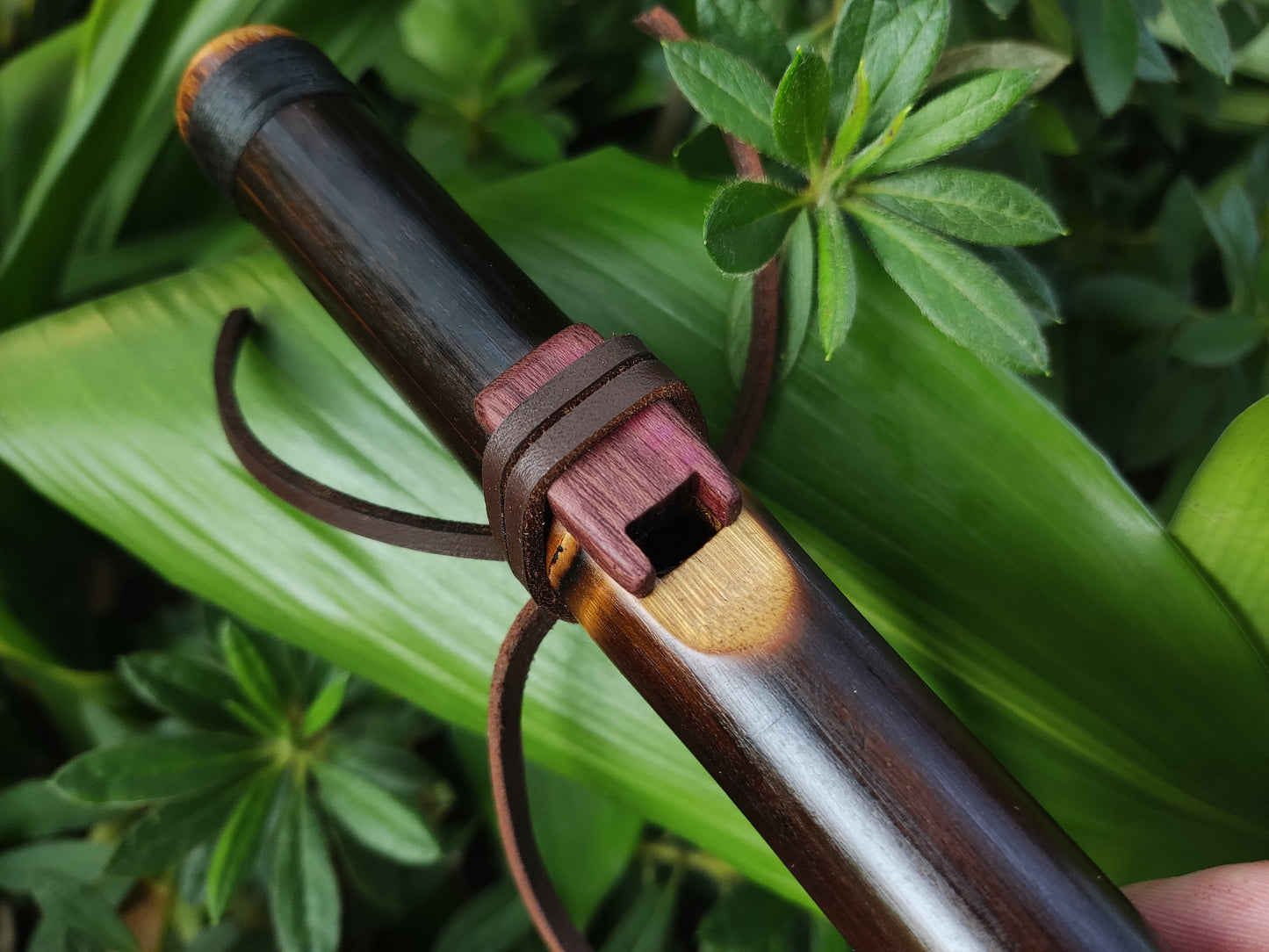 Pocket Native American and Oriental Style Bamboo flute in C, Ethnic and exotic flute with PurpleHeart Block | Gift for Musician | Rui Gomes