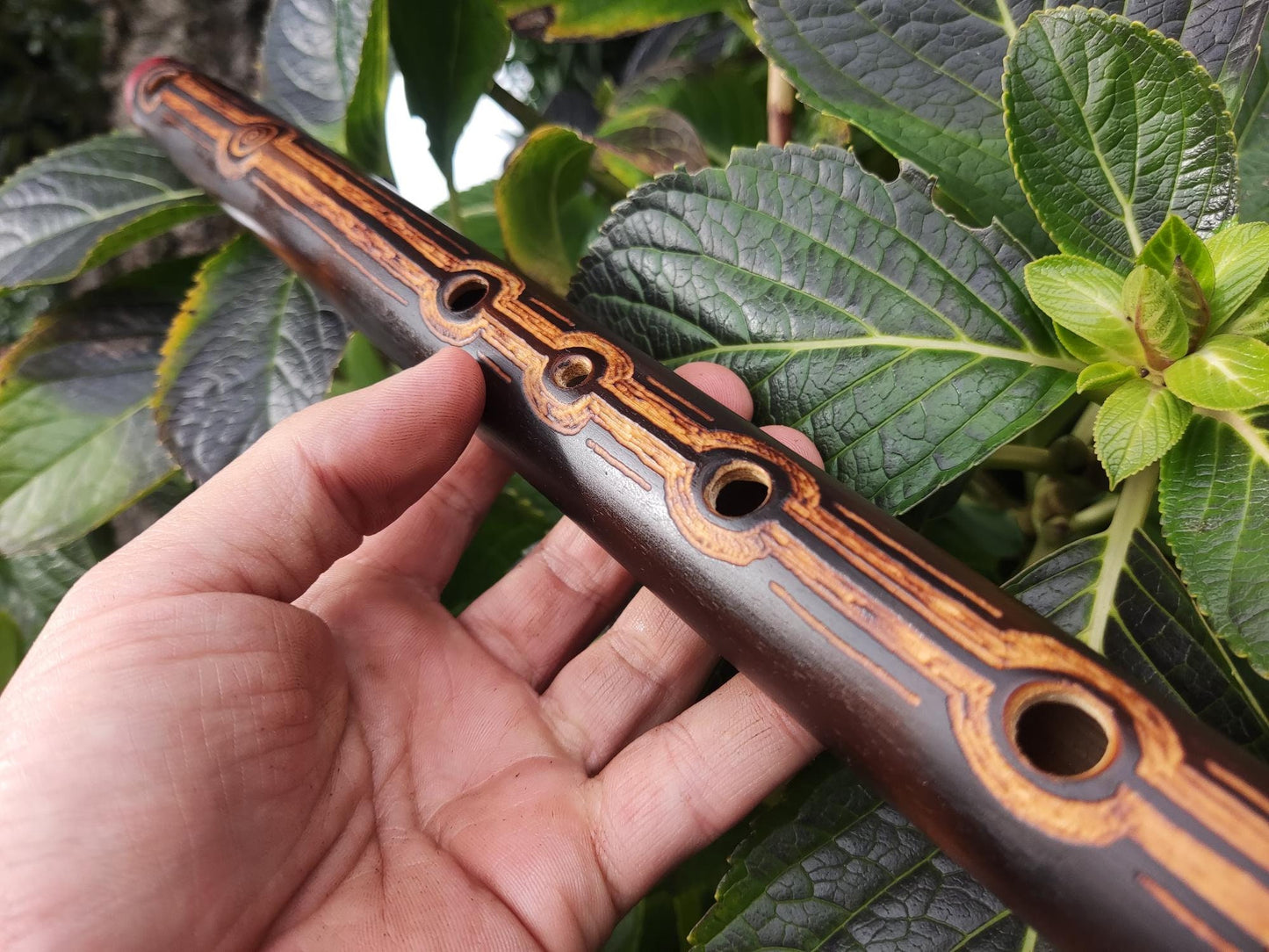 Harmonic Minor Flute handmade out of Bamboo with carvings | Minor melodic mode for intuitive playing | Rustic finish | Meditation Flute