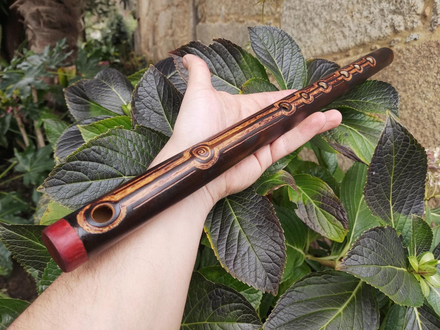 Harmonic Minor Flute handmade out of Bamboo with carvings | Minor melodic mode for intuitive playing | Rustic finish | Meditation Flute