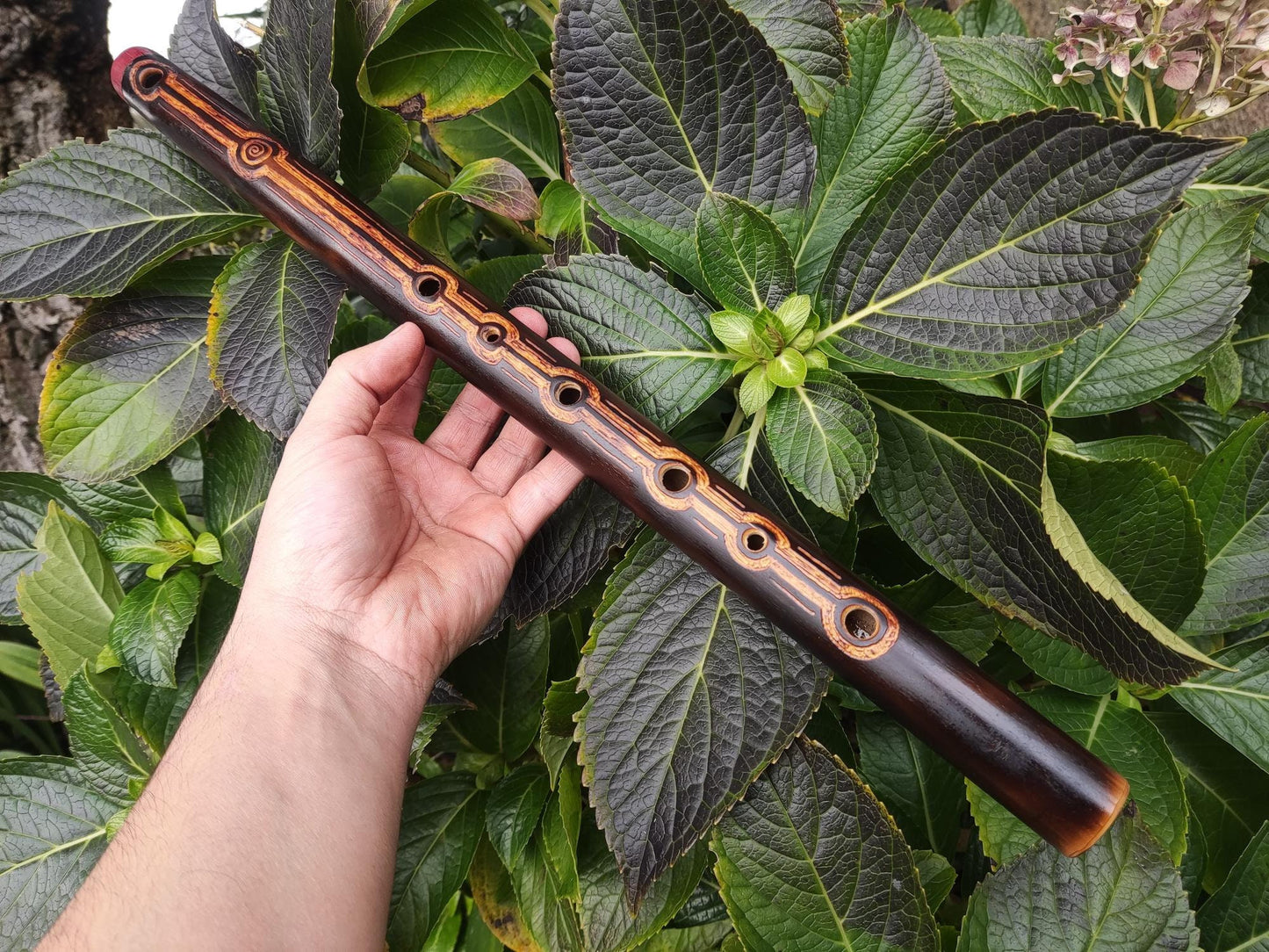 Harmonic Minor Flute handmade out of Bamboo with carvings | Minor melodic mode for intuitive playing | Rustic finish | Meditation Flute