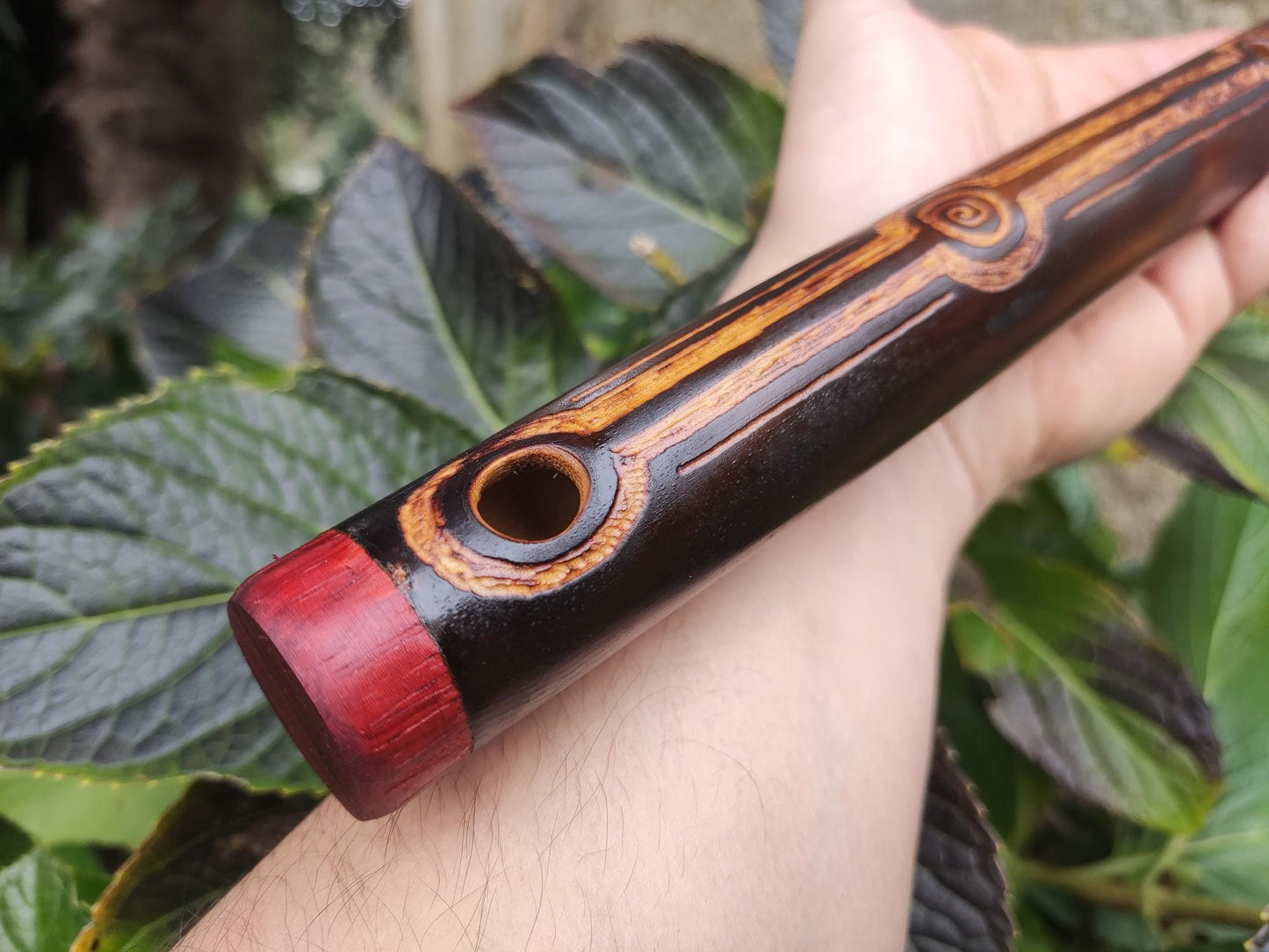 Harmonic Minor Flute handmade out of Bamboo with carvings | Minor melodic mode for intuitive playing | Rustic finish | Meditation Flute