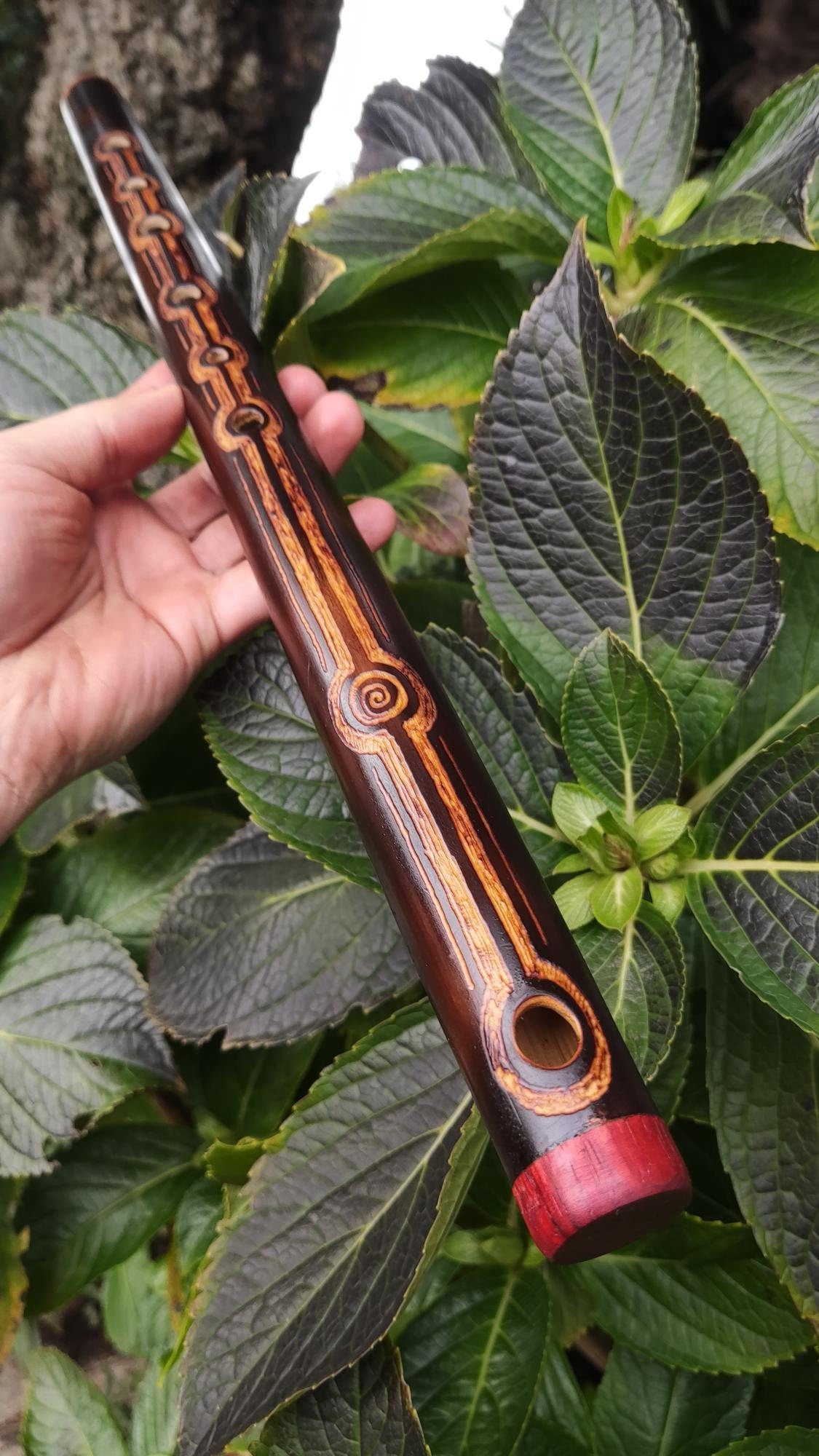 Harmonic Minor Flute handmade out of Bamboo with carvings | Minor melodic mode for intuitive playing | Rustic finish | Meditation Flute