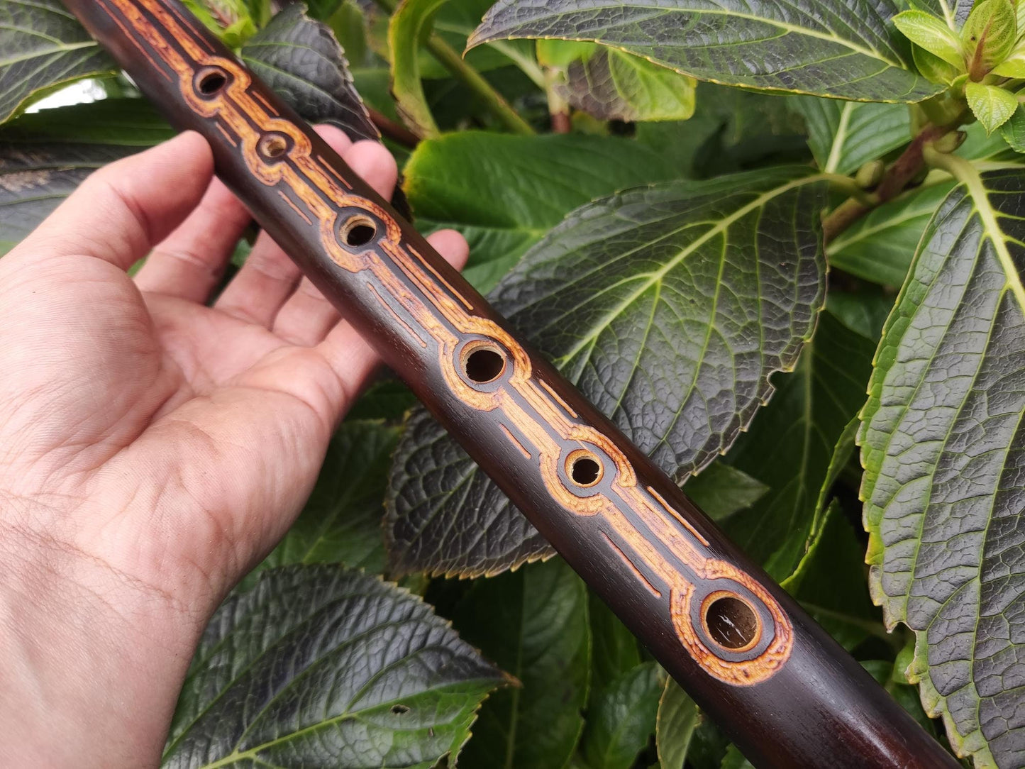 Harmonic Minor Flute handmade out of Bamboo with carvings | Minor melodic mode for intuitive playing | Rustic finish | Meditation Flute