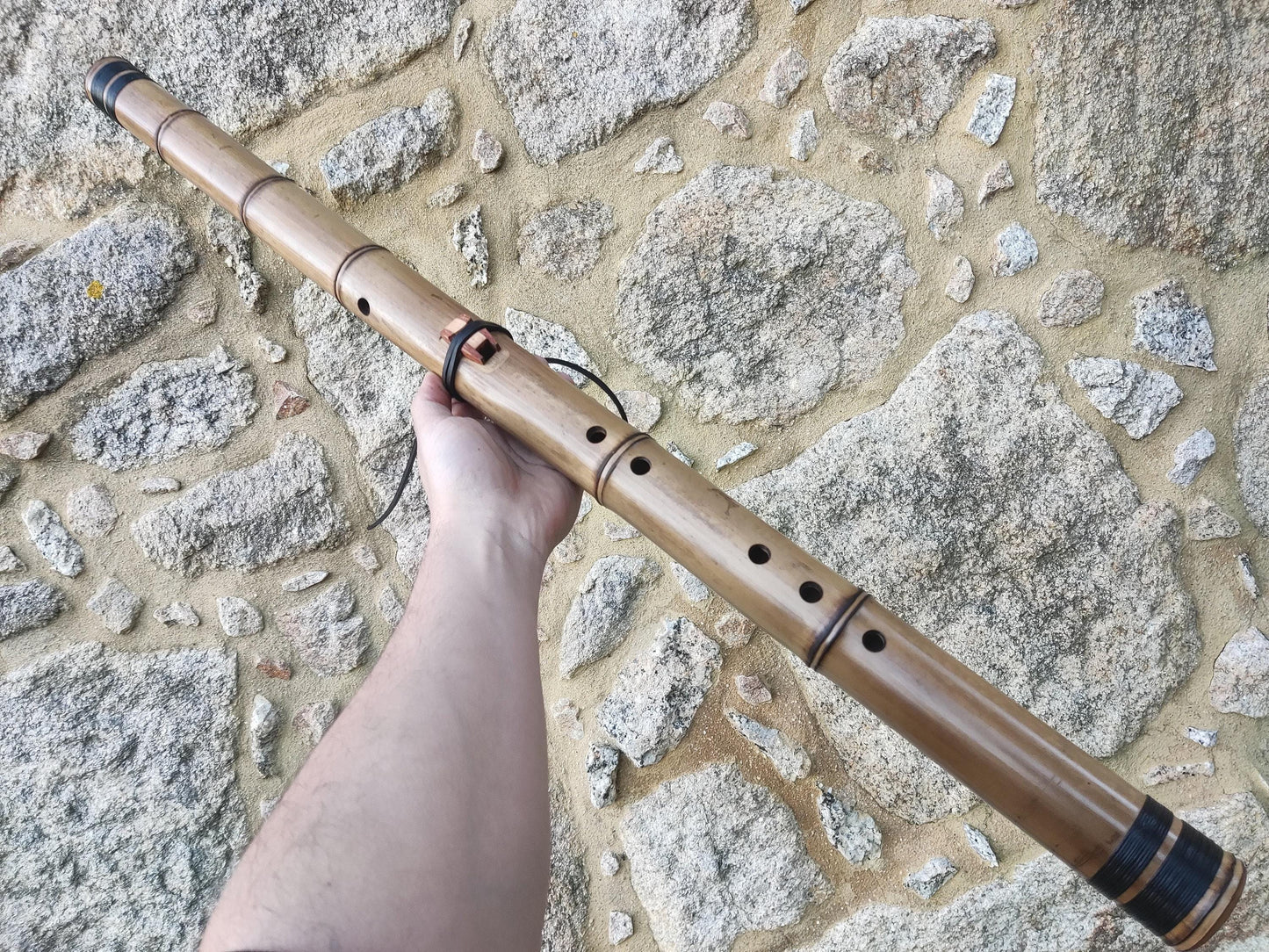 Side Blown Ethnic Native American Style Bamboo Flute in the key of Eb4. NA style flute with exotic shape with a deep and meditative sound