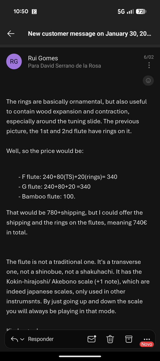 Half payment for F, G and low C Kokin Akebono flutes